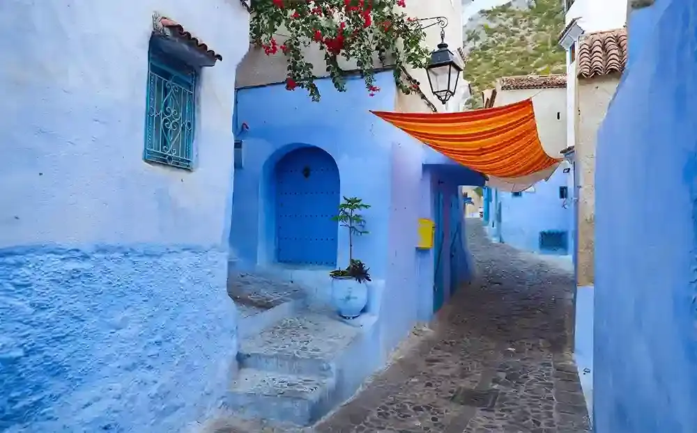 Blue streets of Chefchaouen on the 7 days Morocco tour from Tangier